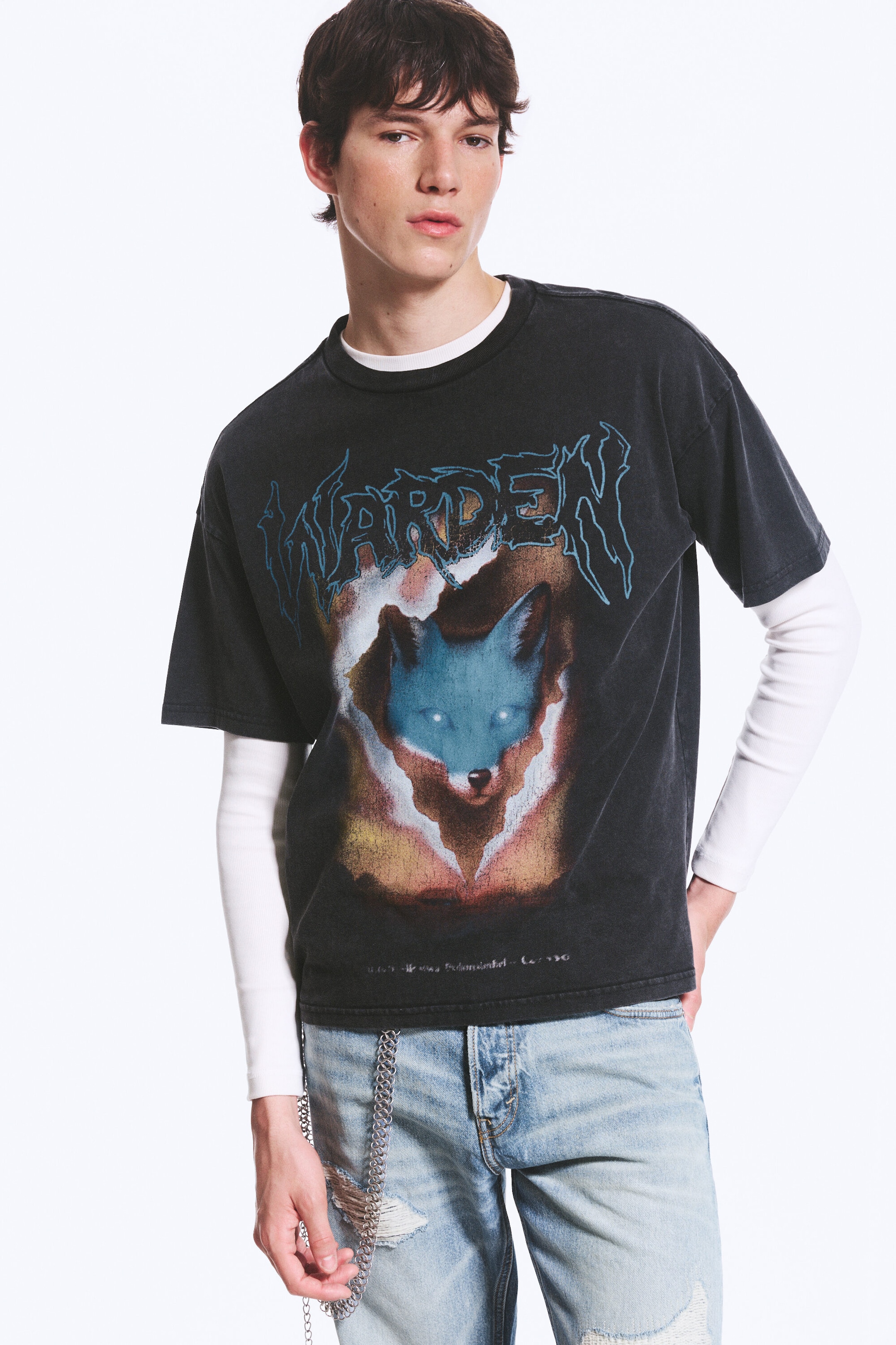 Black - Warden - Boxig t-shirt med tryck - 1