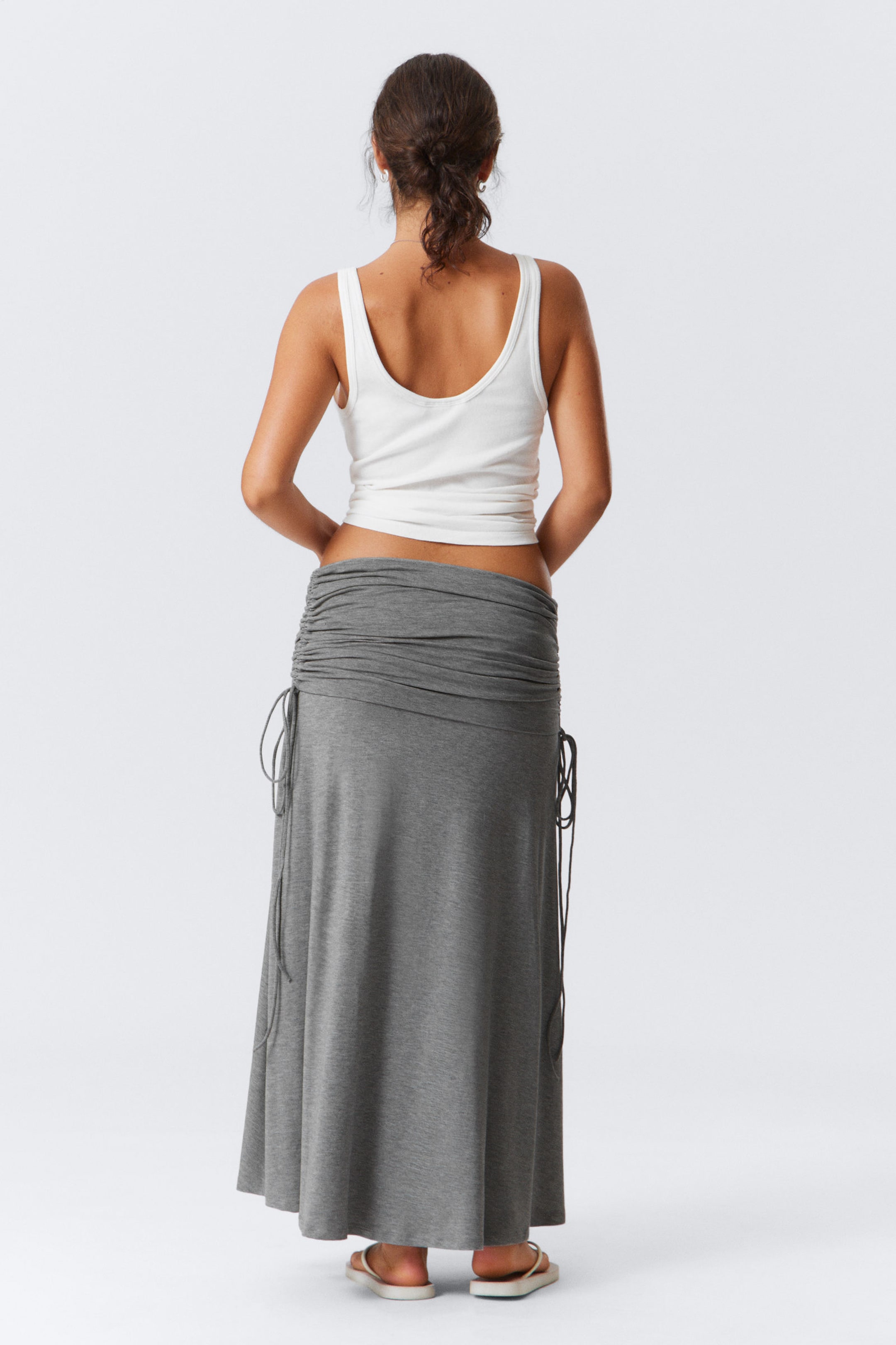 Grey Melange - Draped Drawstring Maxi Skirt - 3