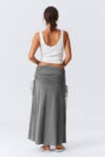 Grey Melange - Draped Drawstring Maxi Skirt - 3