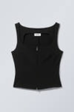 Black - Square Neck Zip Top - 0