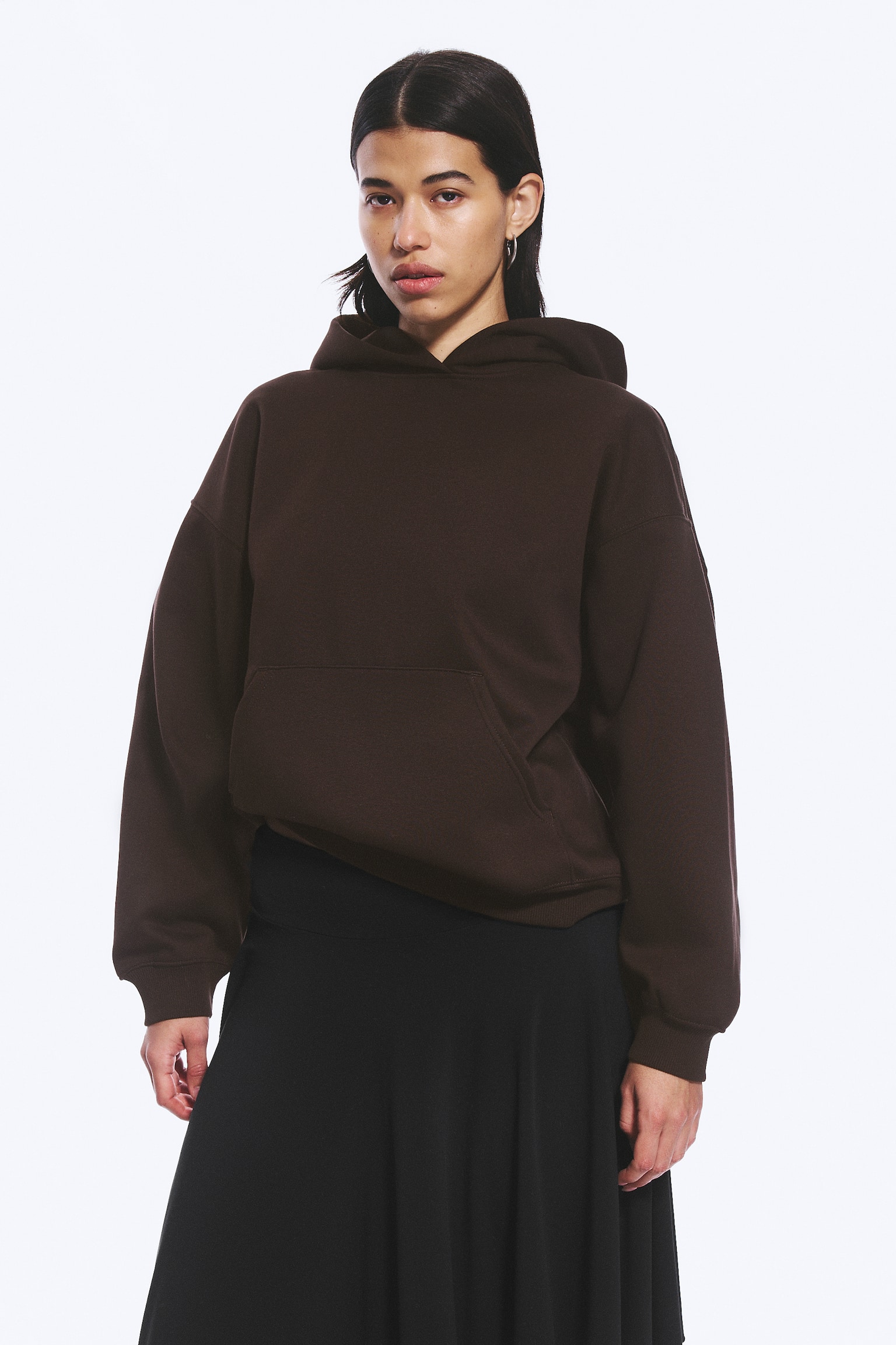 Felpa oversize pesante con cappuccio-Marrone scuro - 1
