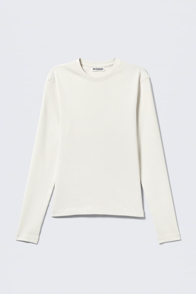T-shirt a coste a maniche lunghe - Bianco polvere/Nero a righe/Blu scuro lavato/Nero lavato - 1
