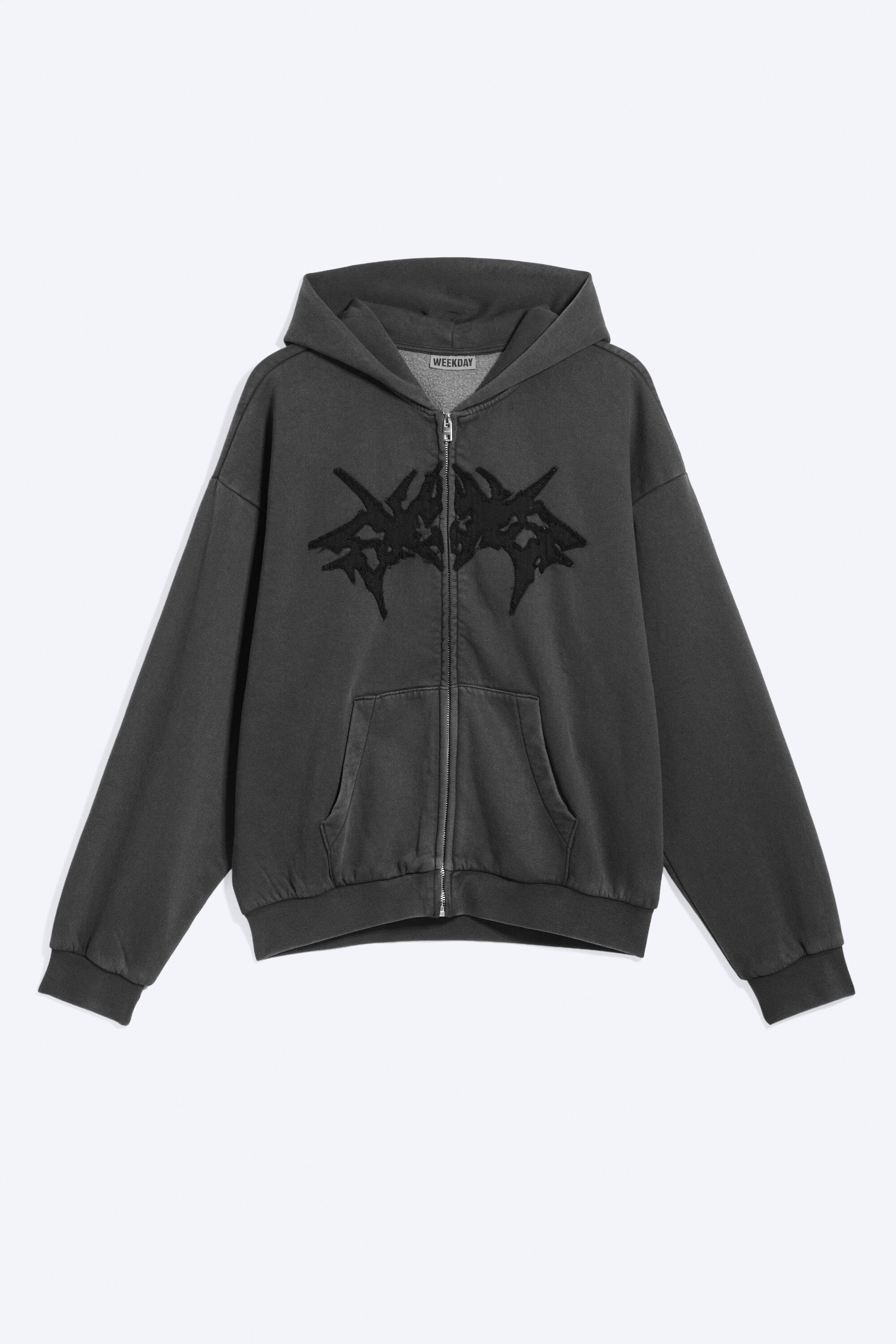 Noir délavé - Sweat à capuche zippé ample graphique - 0