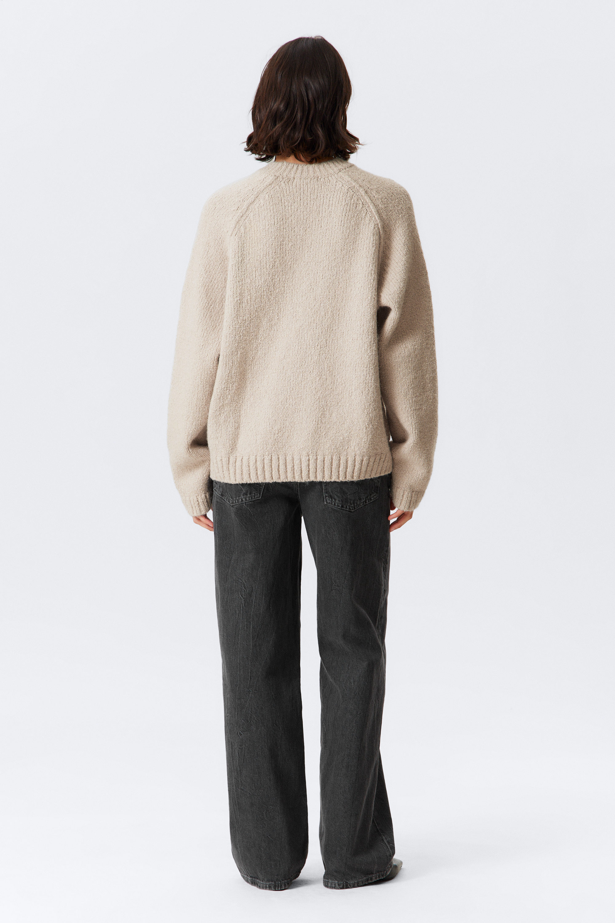 Beige - Locker gestrickter Raglanpullover - 2