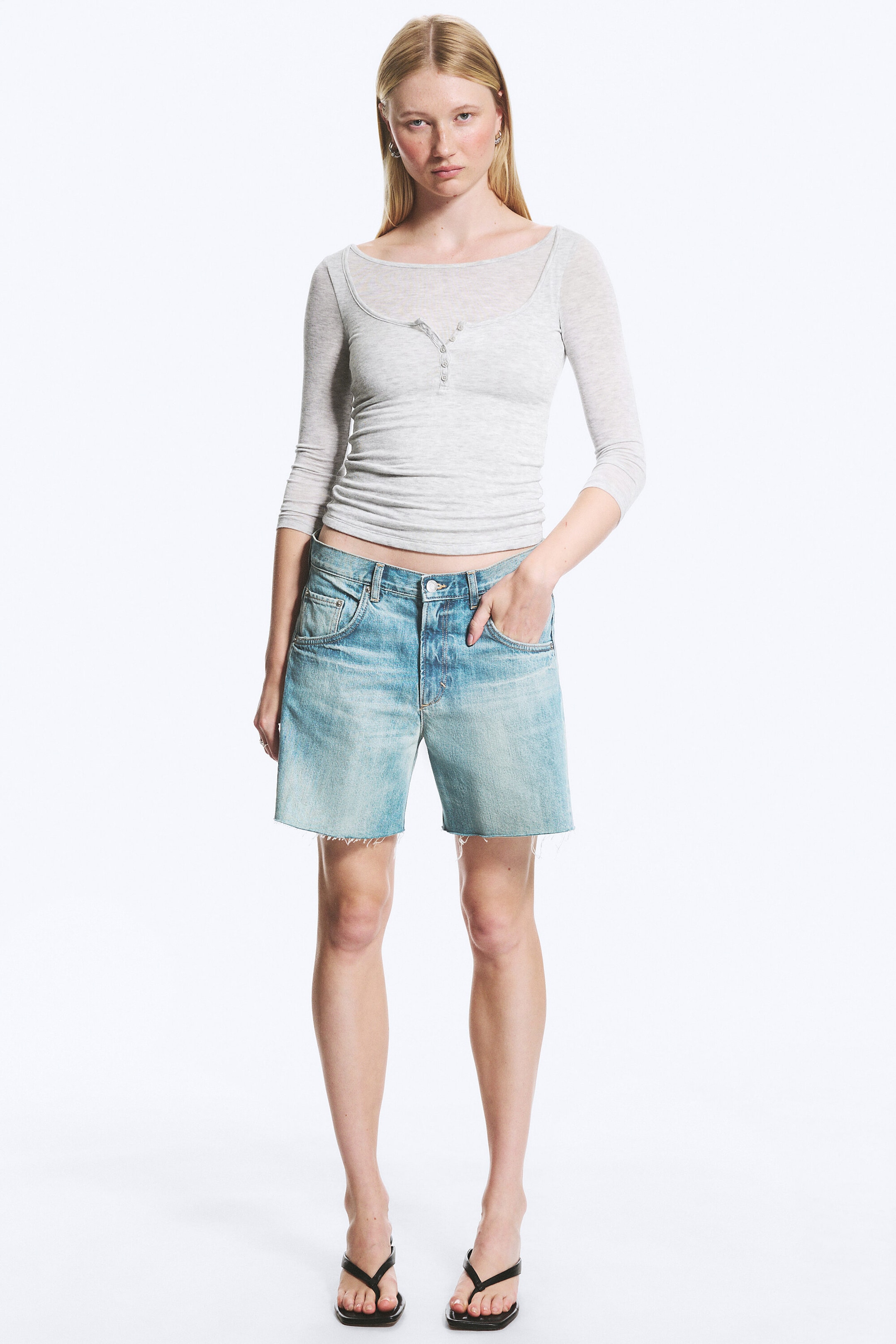 Light Dusty Grey Melange - Henley-Shirt mit Dreiviertelärmeln - 2