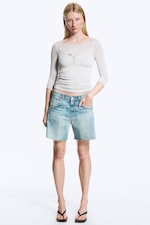 Verwaschenes Hellgrau-Melange - Henley-Shirt mit Dreiviertelärmeln - 1