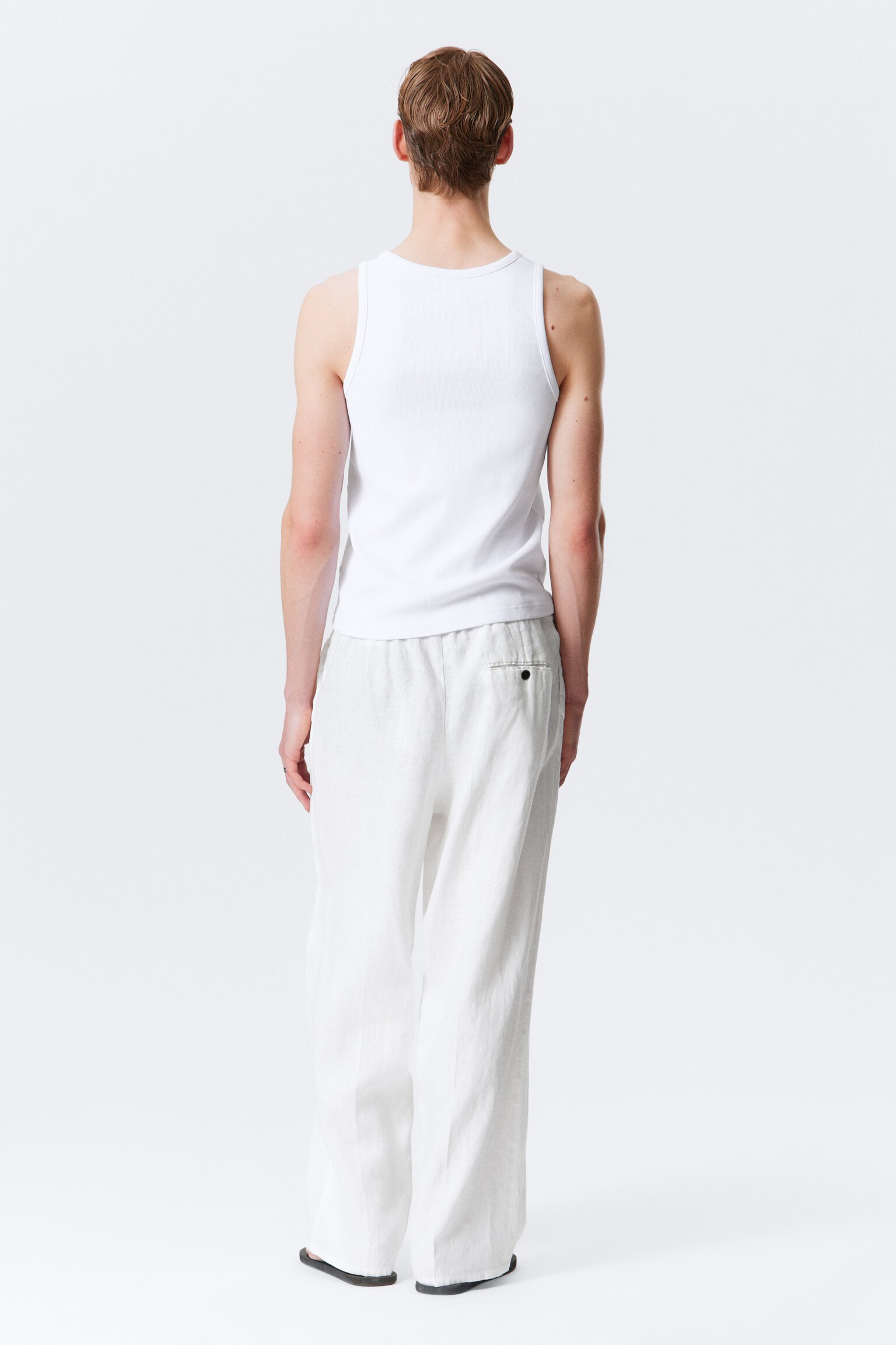 Pantalón de lino holgado de pernera recta - Blanco/Negro/Gris oscuro - 5