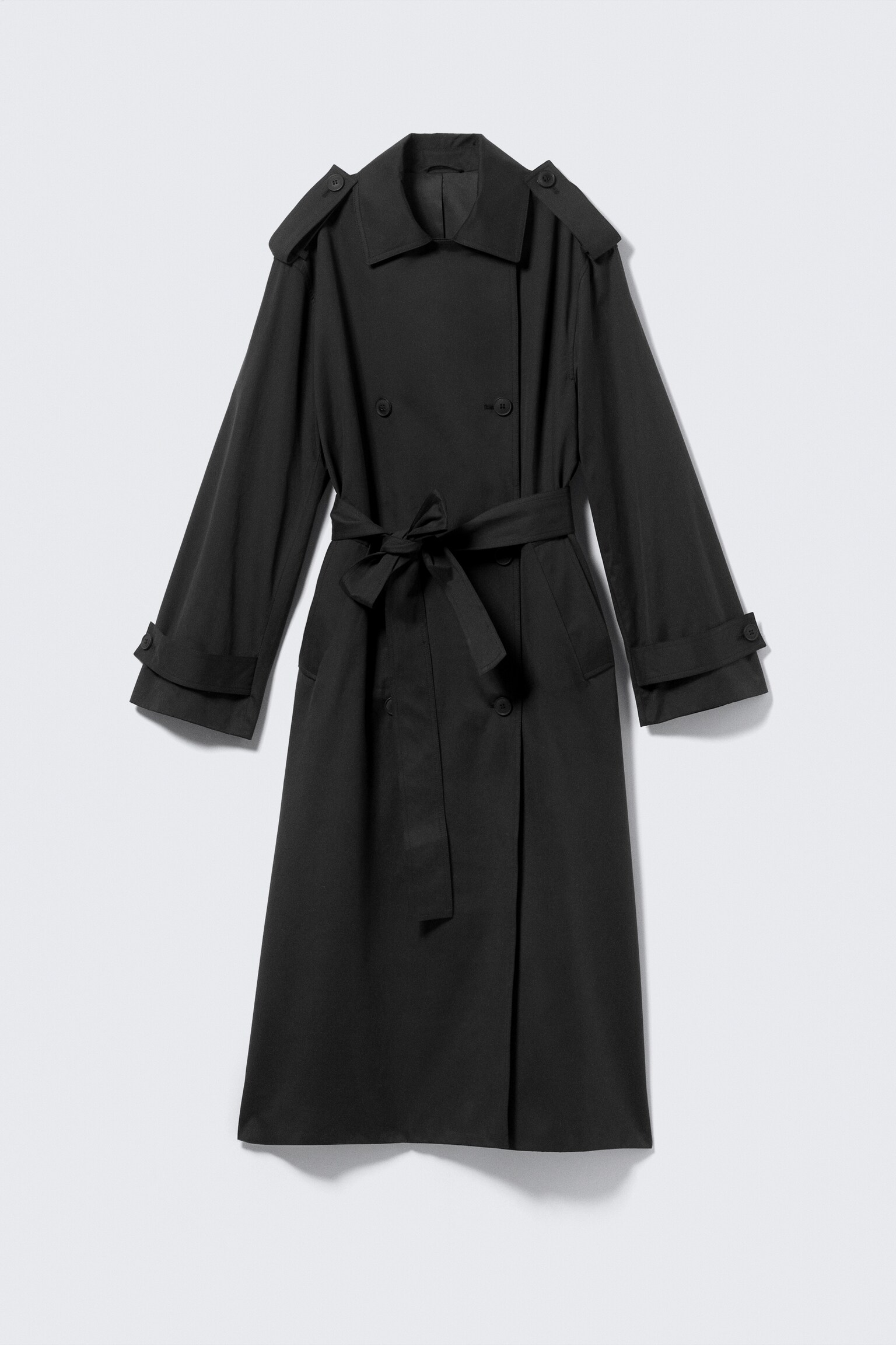 Oversized dubbelknäppt trenchcoat i canvas - Svart - 2