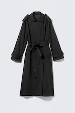 Black - Oversized Double-Breasted Canvas Trench Coat - 4
