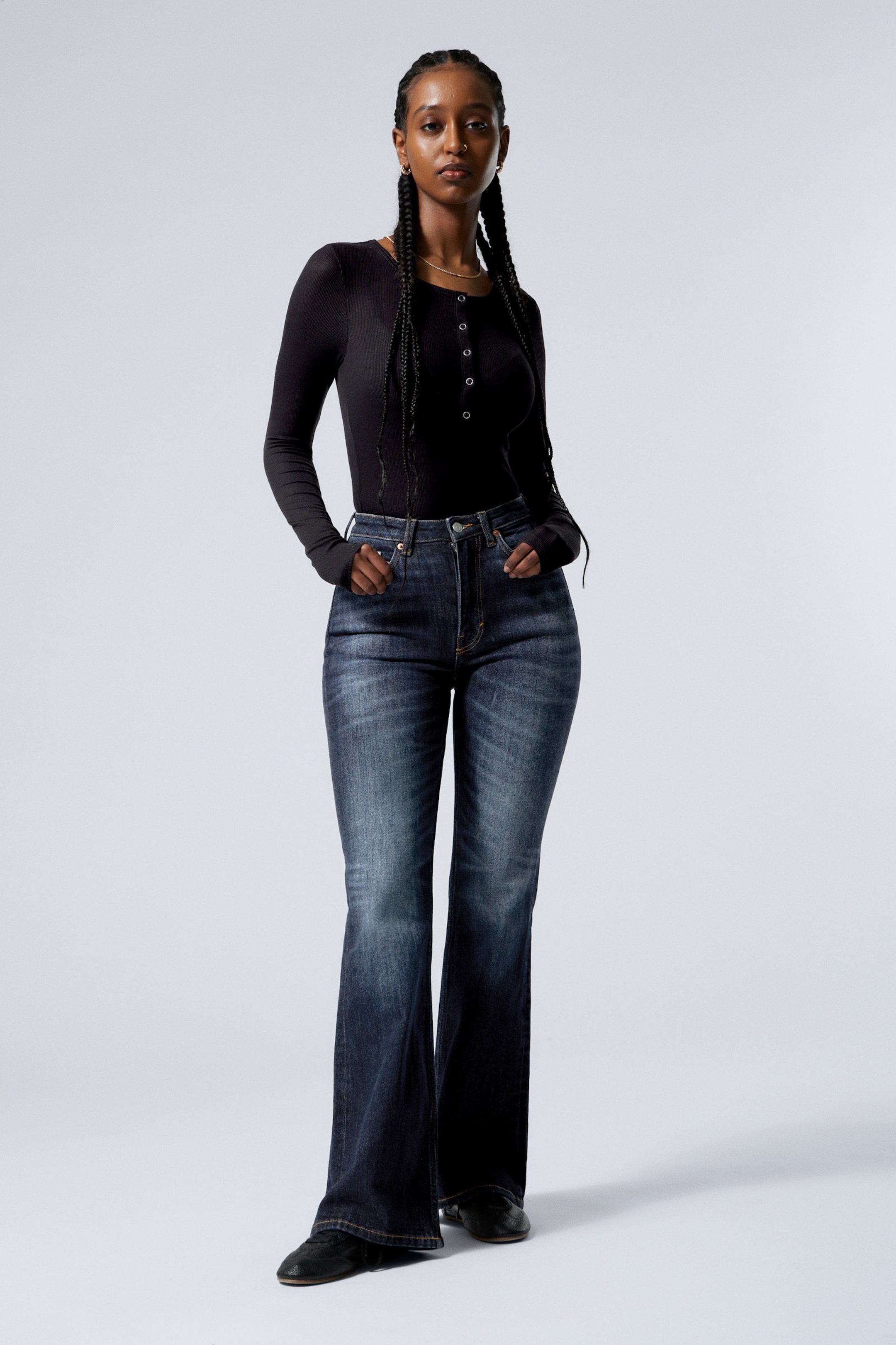 #4C5164 - Glow Curve High Waisted Regular Flared Leg Jeans - 1