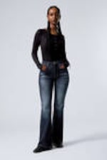 Vein Blue - Dark Blue - Glow Curve High Waisted Regular Flared Leg Jeans - 0