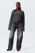 Striped Black - Long-Sleeved Boxy Cotton T-shirt - 1