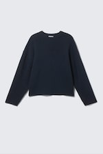 Dark Navy Blue - Boxy Knitted Cotton Sweater - 3
