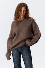 Brown - Oversized Knitted Mohair Blend Sweater - 2