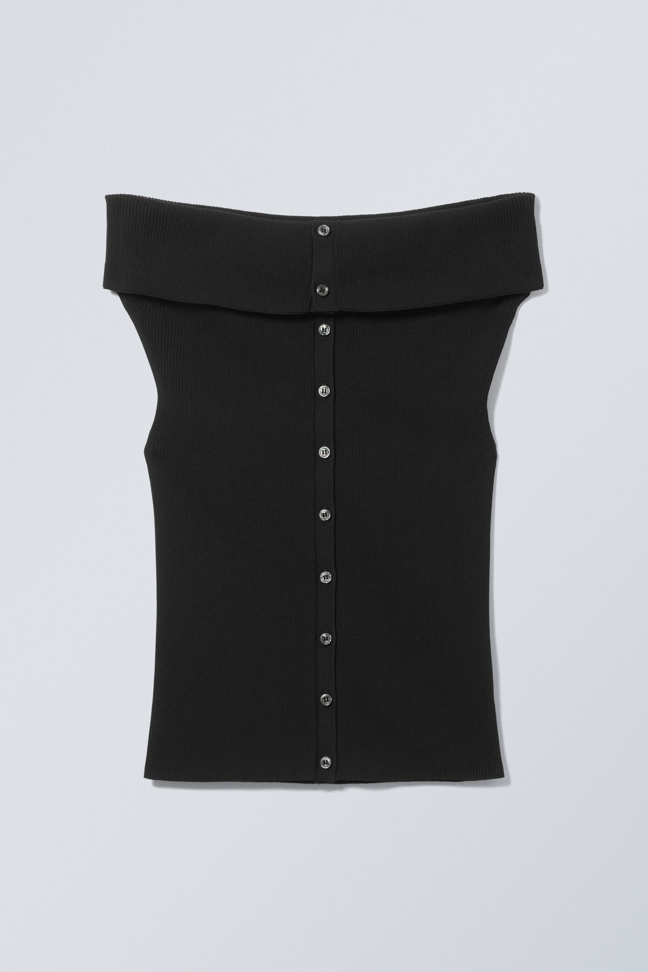Schwarz - Ärmelloses Off-Shoulder-Stricktop - 1