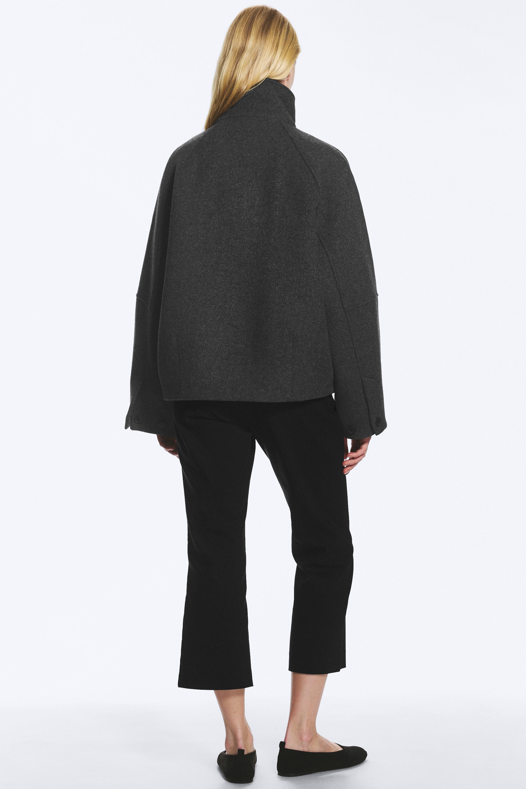Dark Grey Melange - Wool-blend funnel jacket - 5