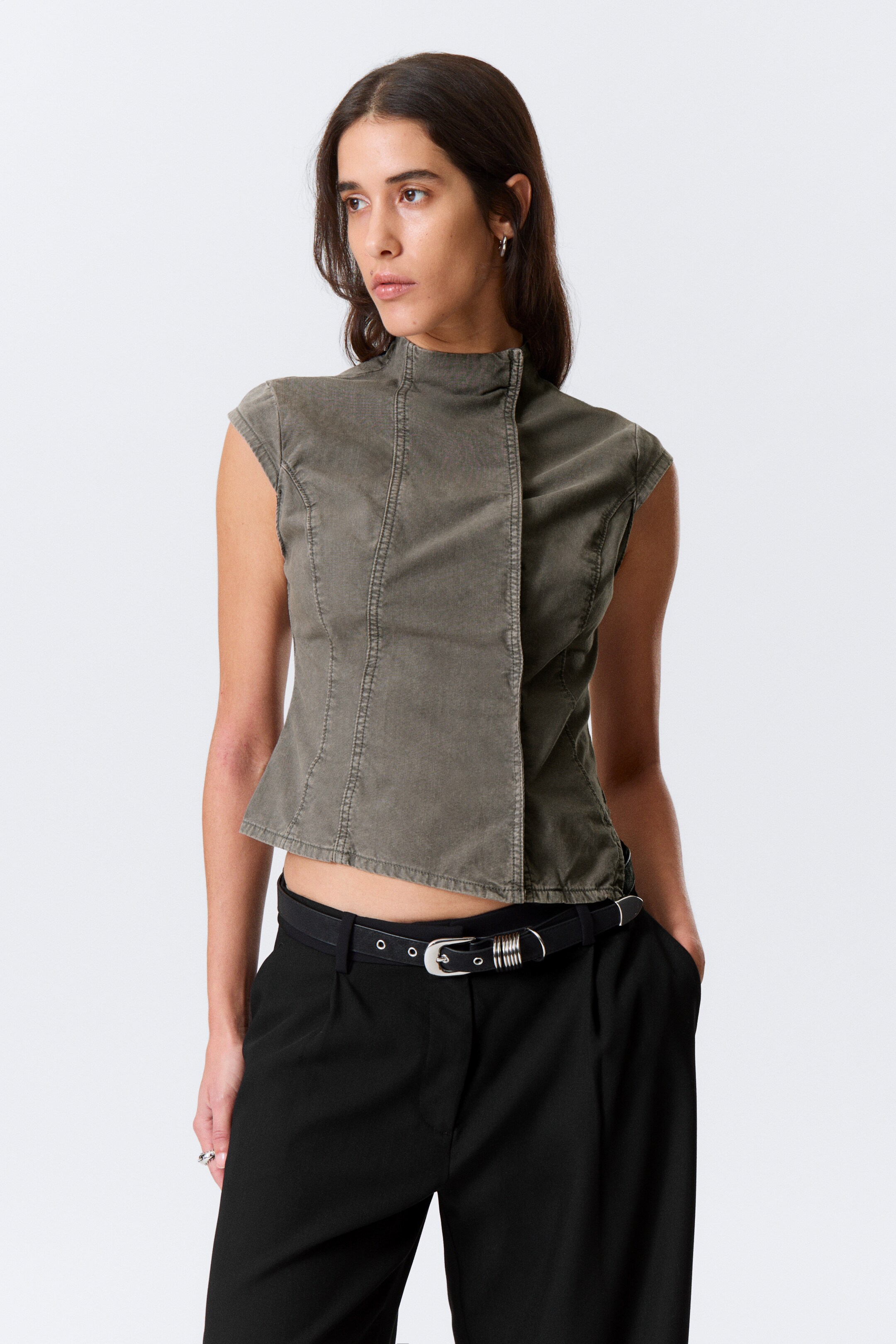 View larger image: Structured Asymmetric Cotton Top - Grey - Ladies | H&M GB 1