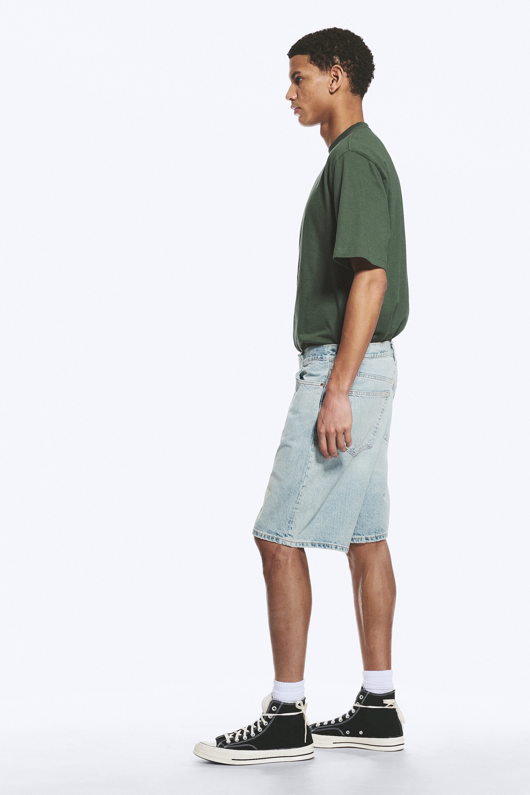 Dream Blue - Light Blue - Galaxy Mid Rise Loose Denim Shorts - 2