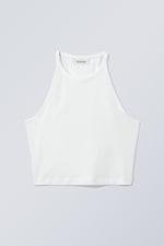 White - High Neck Crop Tank Top - 0