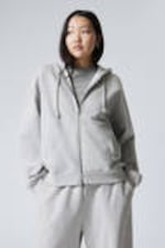 Grijs gemêleerd - Zware hoodie met boxy pasvorm en rits - 0