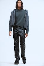 Schwarz - Space Relaxed Faux Leather Zip Hem Trousers - 0