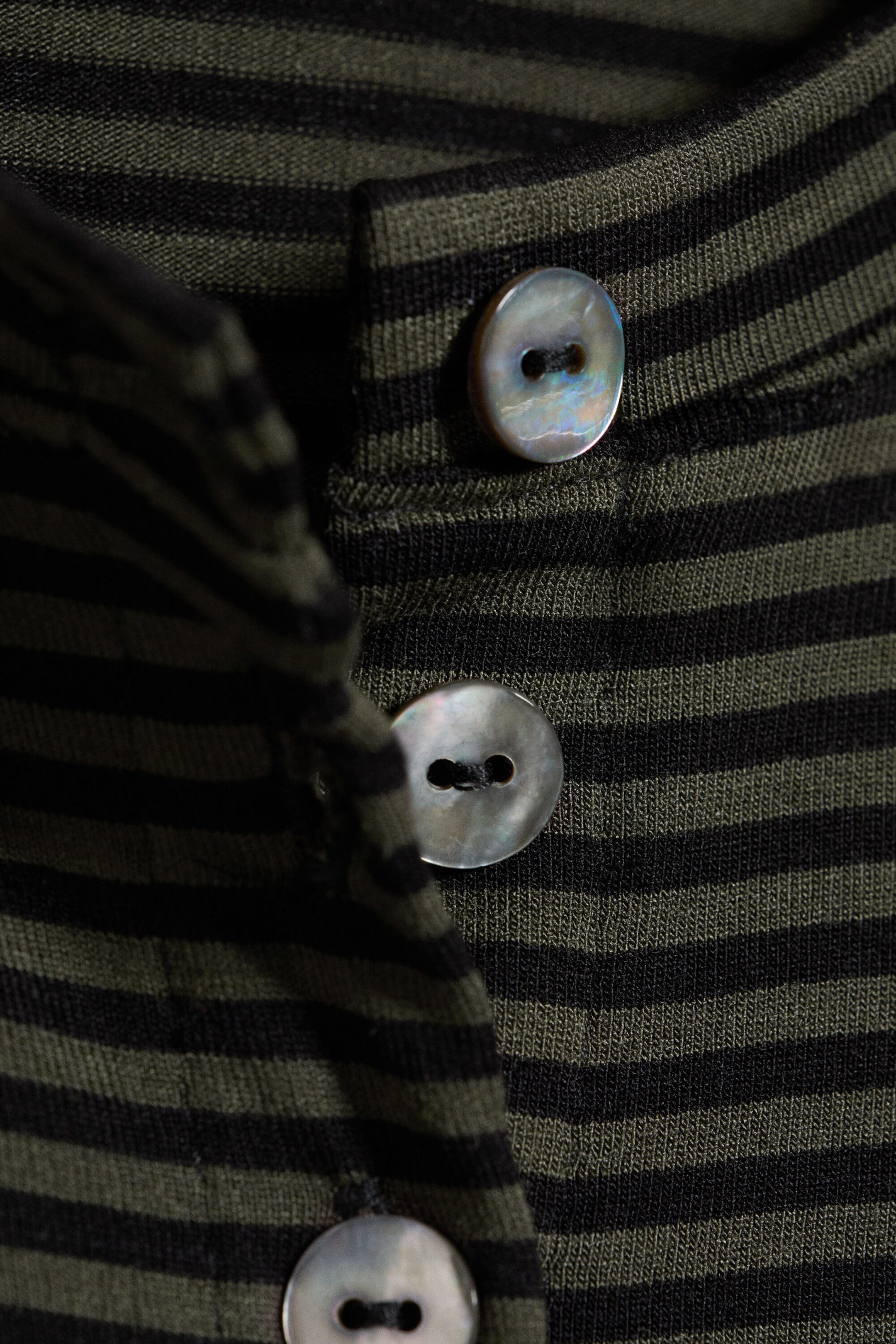 Striped Dark Khaki Green - Pearl Button Cardigan - 5