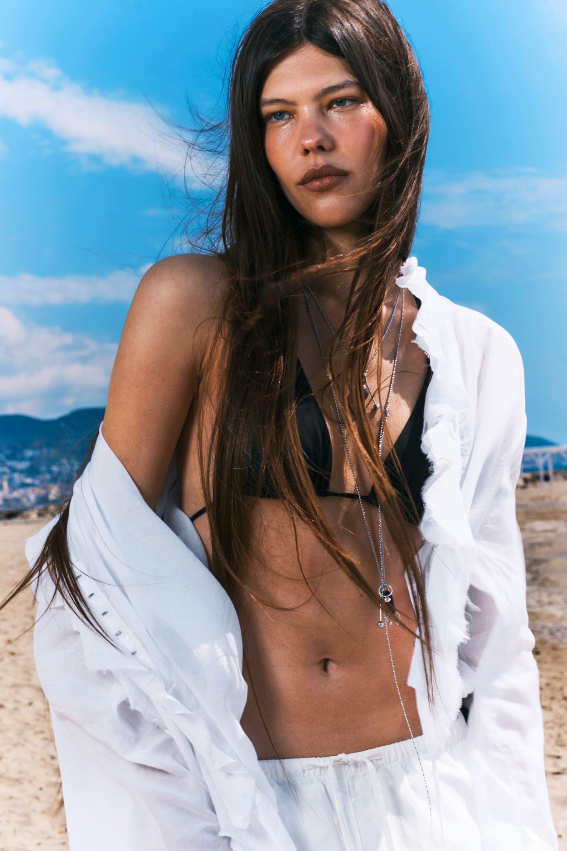 White - Frilled Long-Sleeved Wrap Blouse - 2
