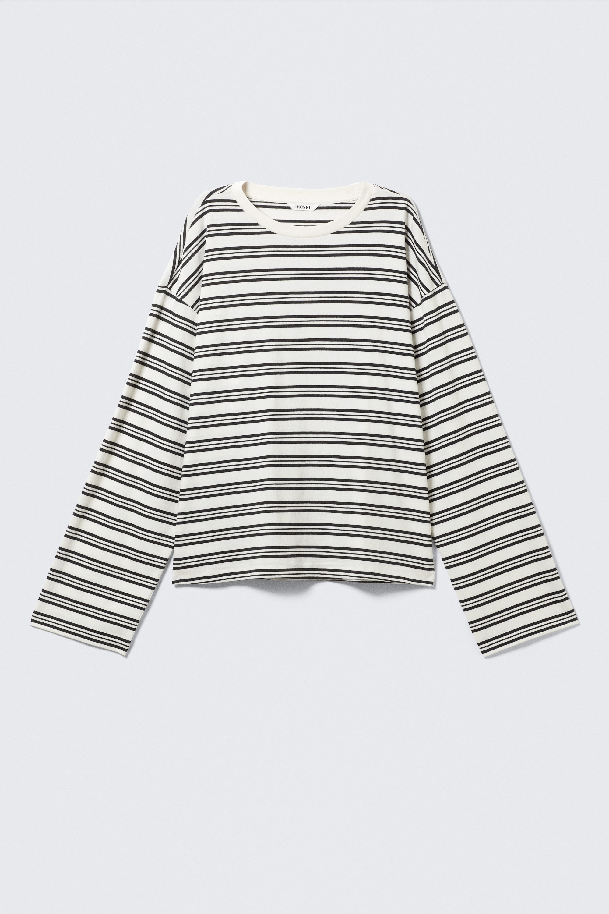 White - Black Stripes - Long-Sleeved Cotton T-shirt - 3