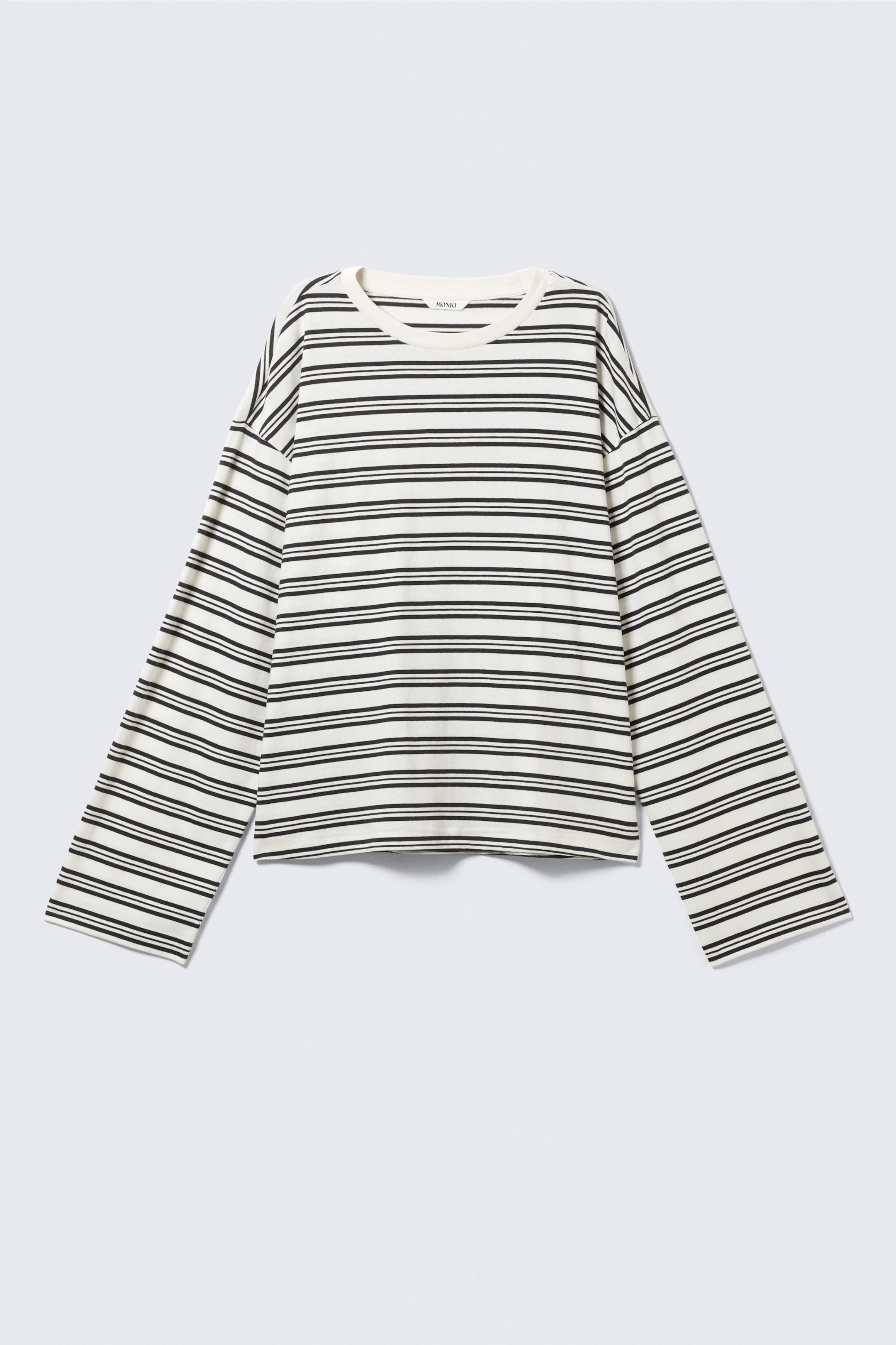 White - Black Stripes - Long-Sleeved Cotton T-shirt - 3