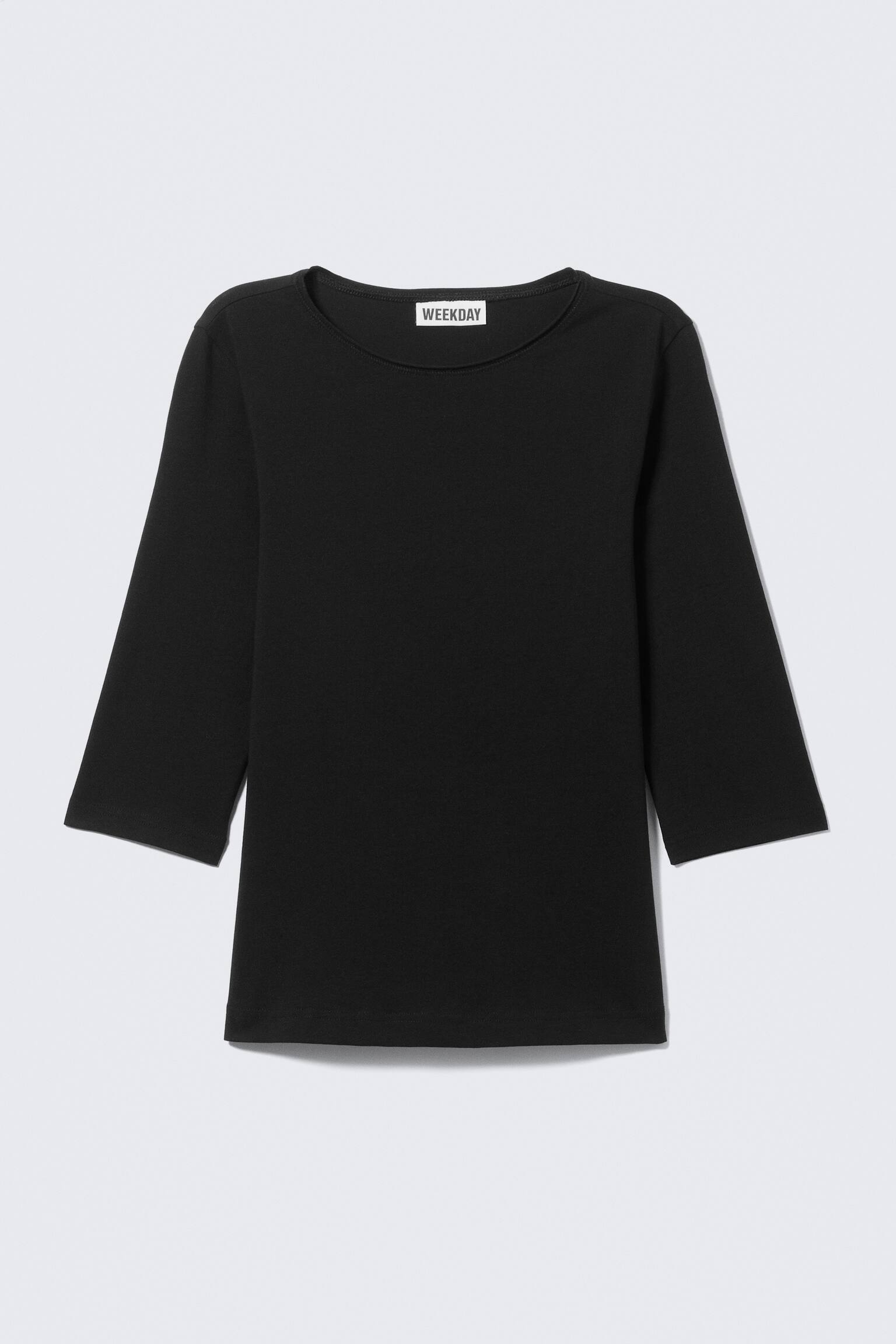 Fitted Three-Quarter Sleeve Top - Svart/Vit/Ljusblå - 2
