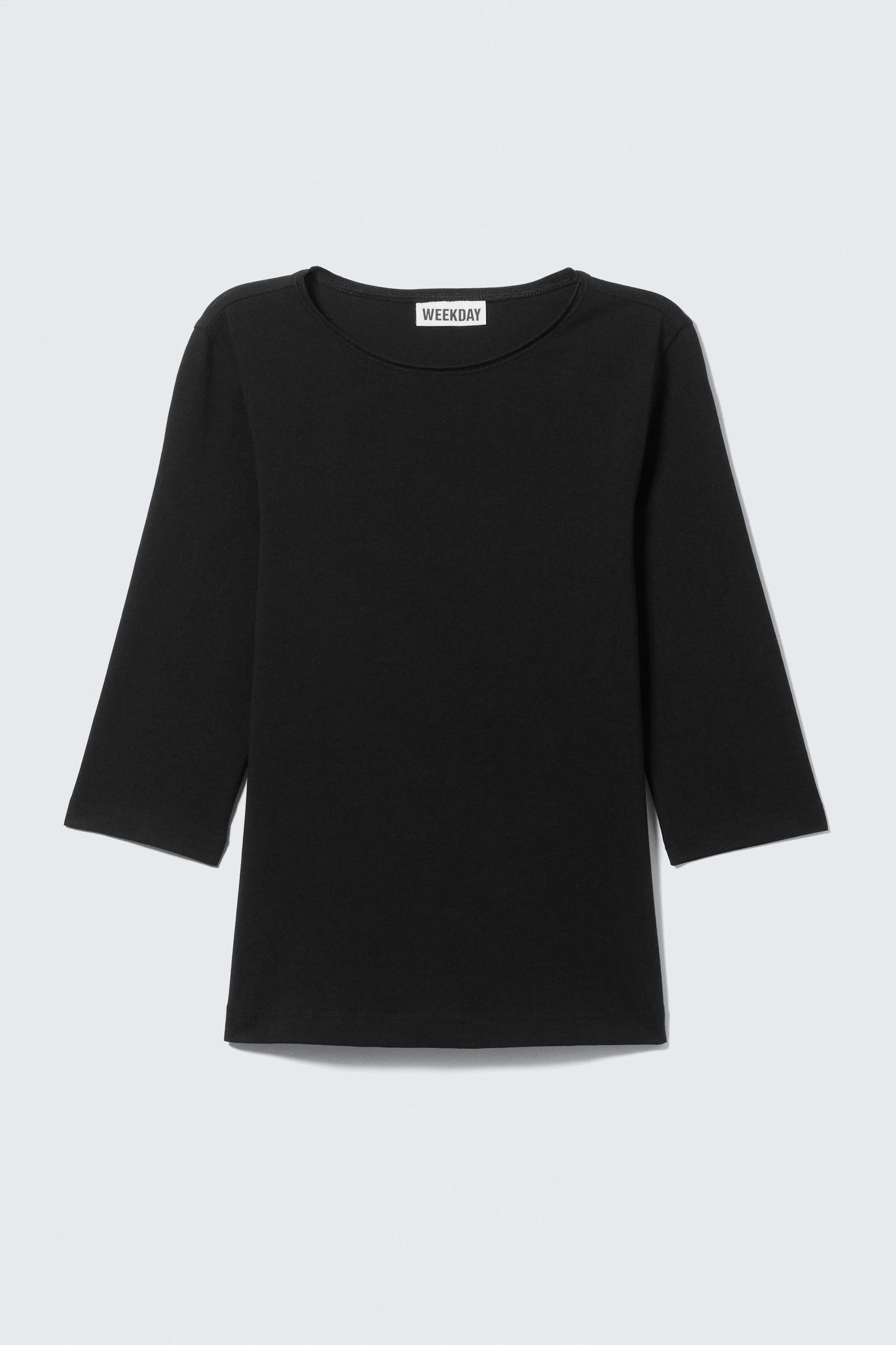 Svart - Fitted Three-Quarter Sleeve Top - 3