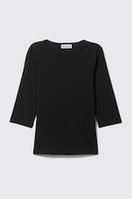 Svart - Fitted Three-Quarter Sleeve Top - 3