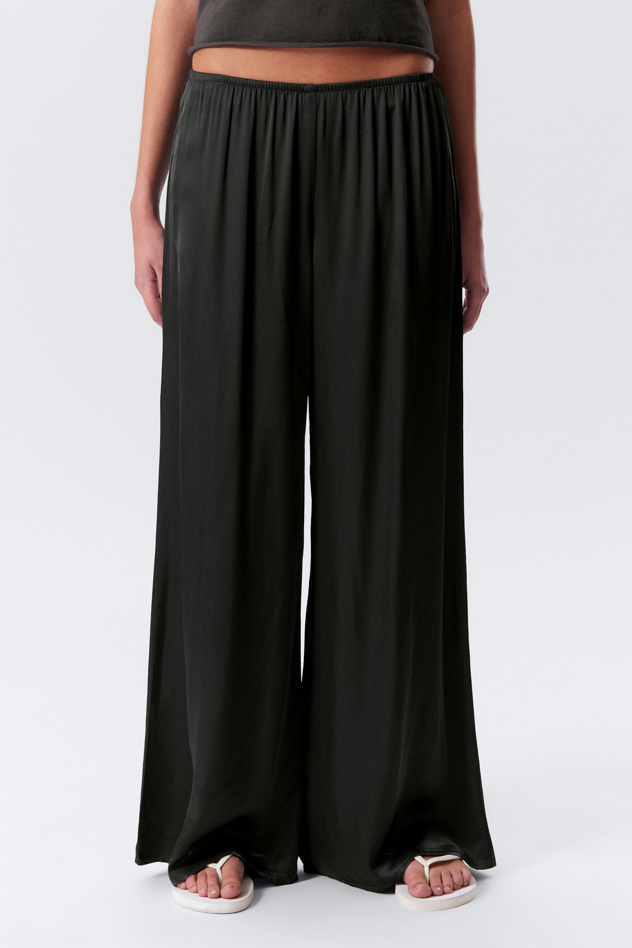 #3A3A3D - Draped Wide-Leg Satin Trousers - 2