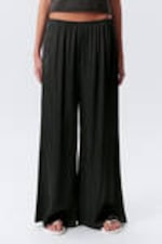 Dark Grey - Draped Wide-Leg Satin Trousers - 1
