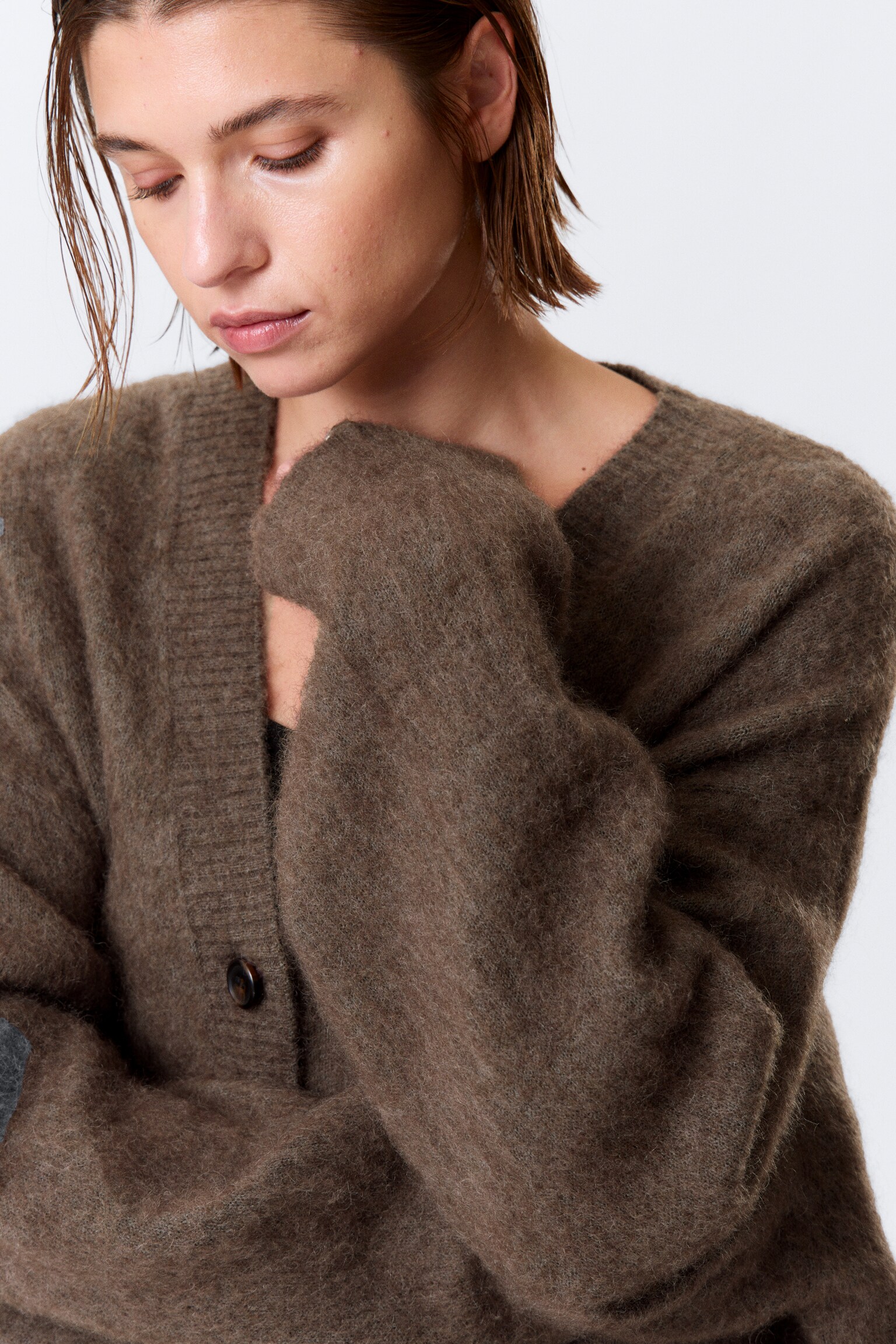 Cárdigan de mezcla de mohair - Marrón oscuro jaspeado/Verde oscuro/Gris oscuro - 3