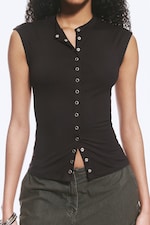 Donkerbruin - Mouwloze top met knopen - 2