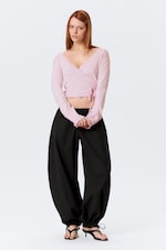 Hellrosa - Wickelstrickjacke mit V-Ausschnitt - 1