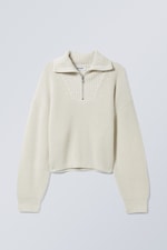 Cremeweiß - Pullover Sienna mit kurzem Reißverschluss - 0