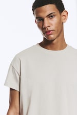 Helles Maulwurfsgrau - Boxy T-Shirt aus Baumwolle mit Flügelärmeln - 2