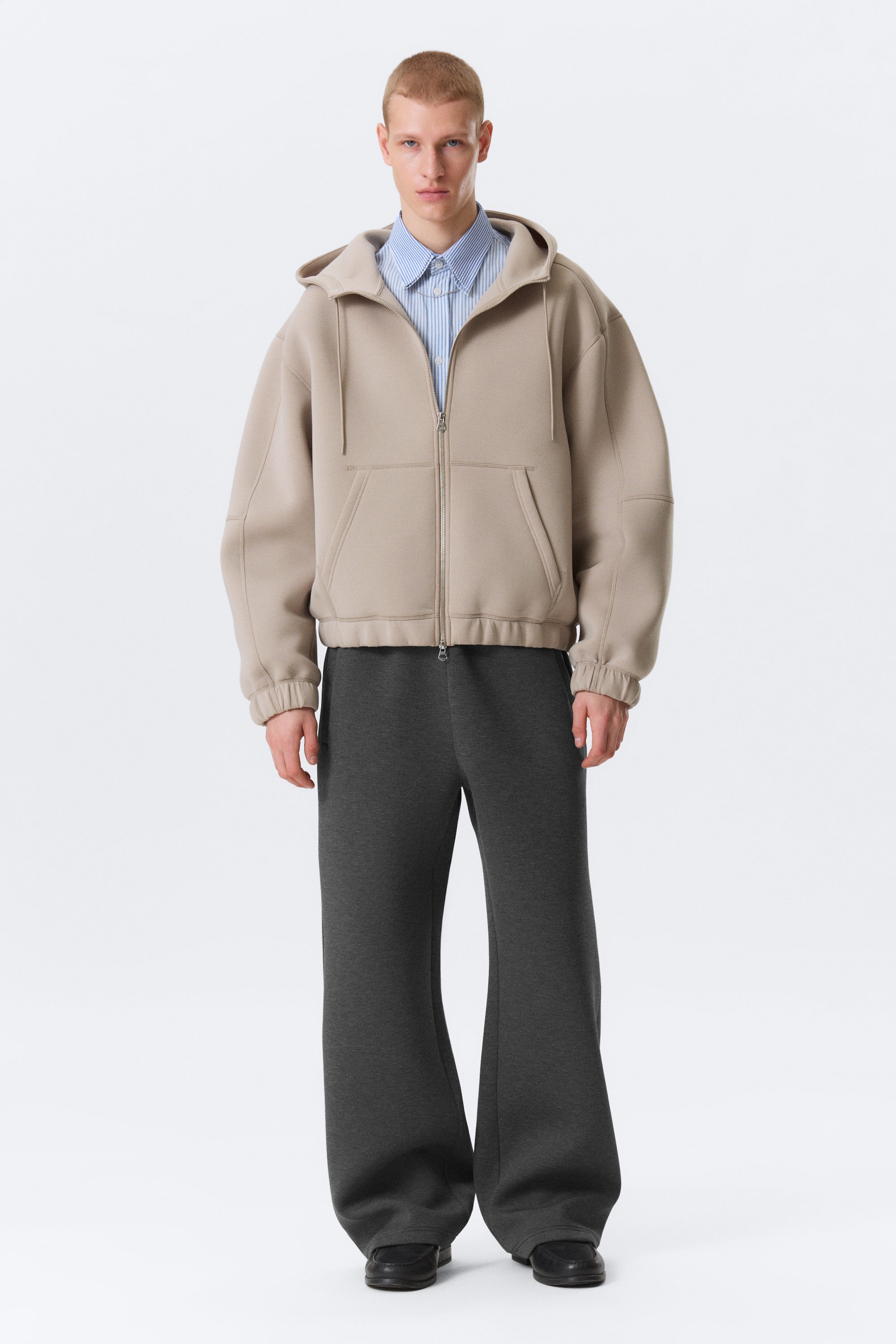 Light Dusty Mole - Loose High-Neck Scuba Zip Hoodie - 2