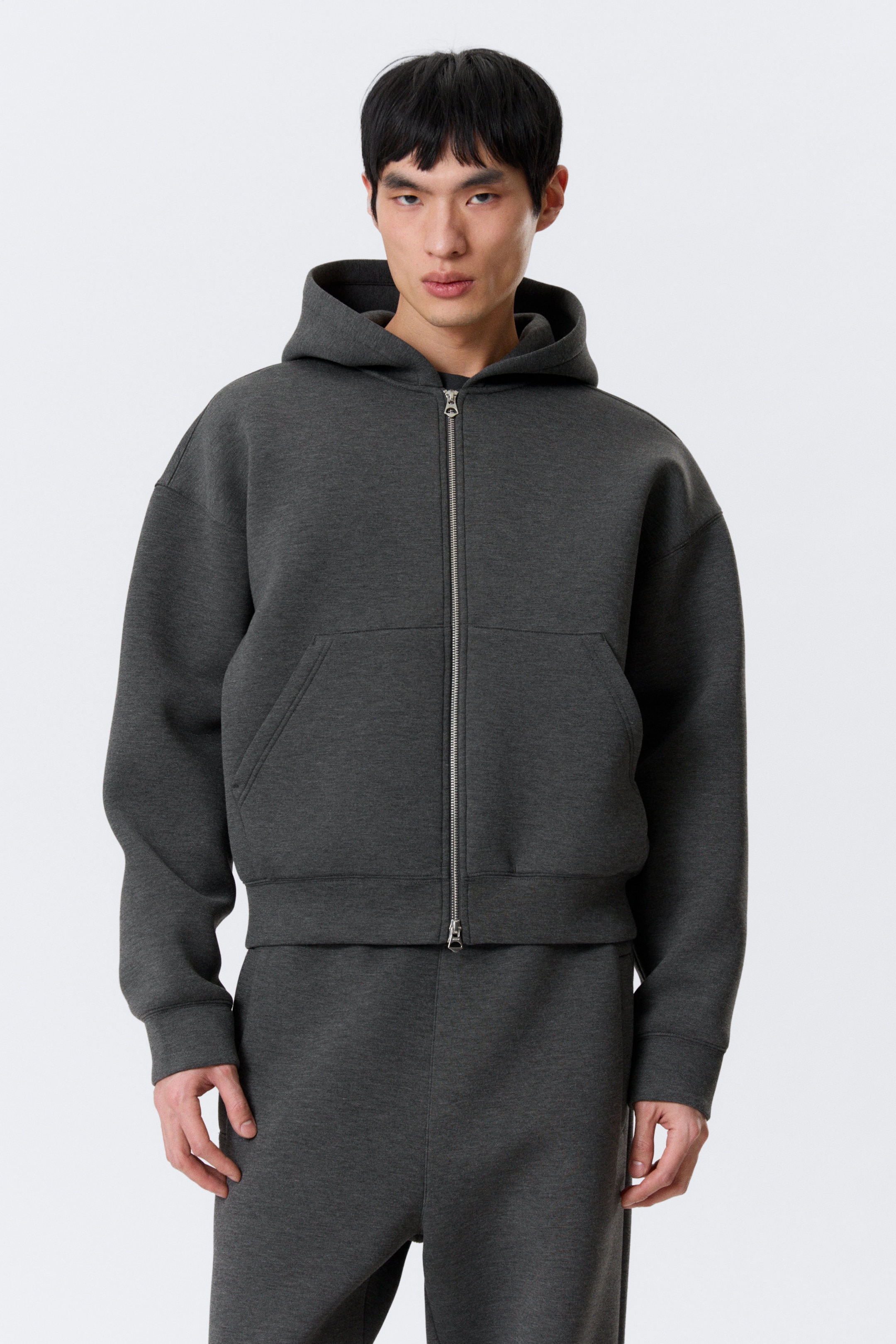 Dark Grey Melange - Simon Scuba Zip Hoodie - 2