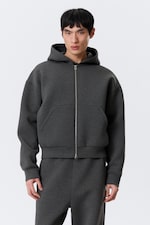 Dark Grey Melange - Simon Scuba Zip Hoodie - 1