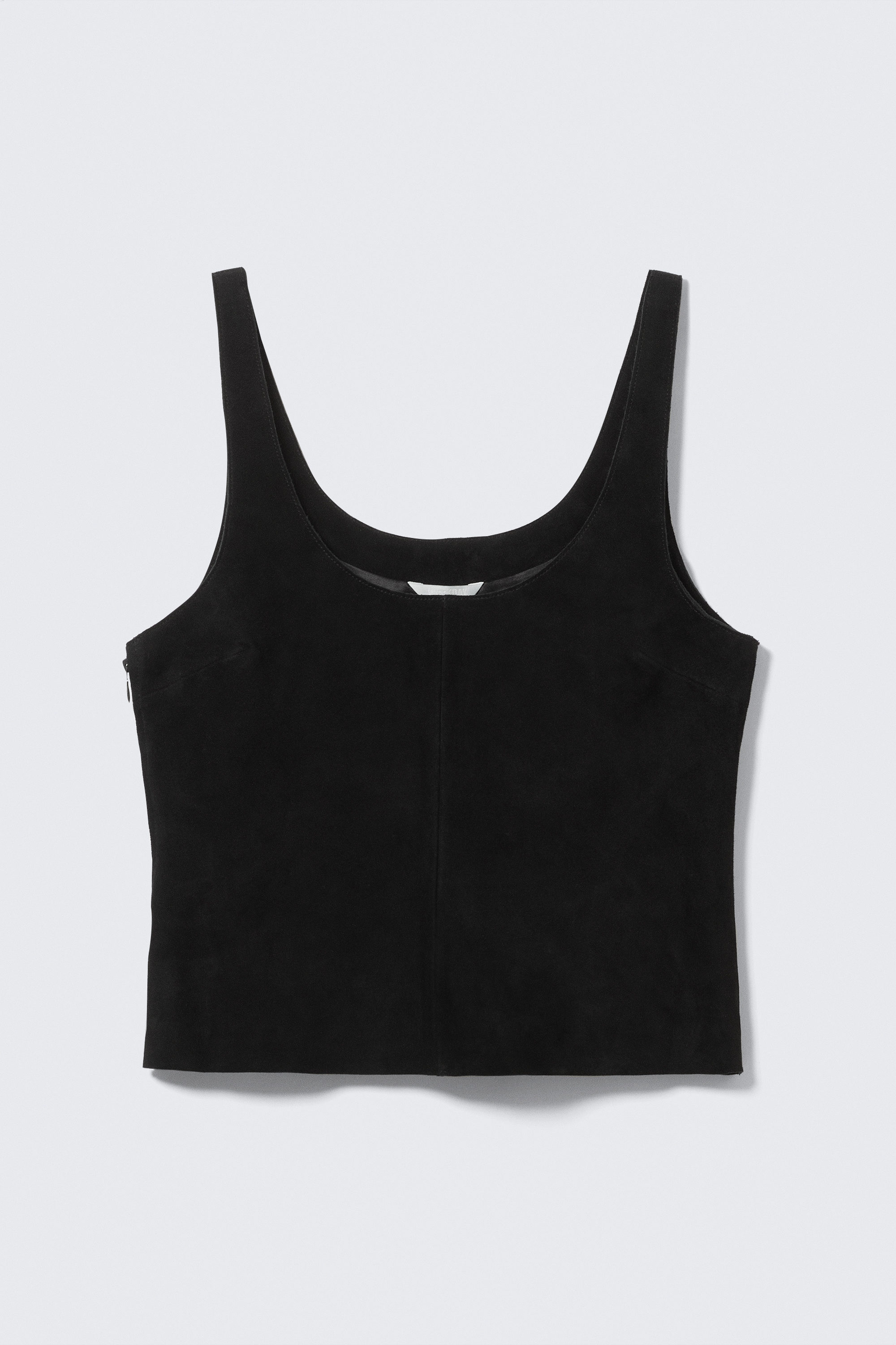Black - Scooped Leather Tank Top - 4
