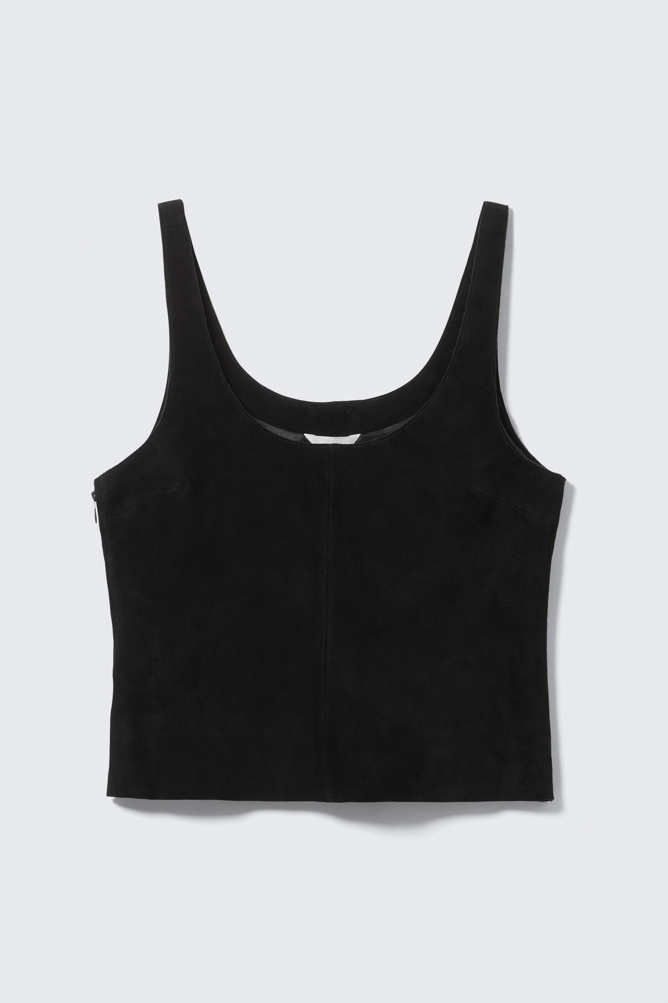 Black - Scooped Leather Tank Top - 4