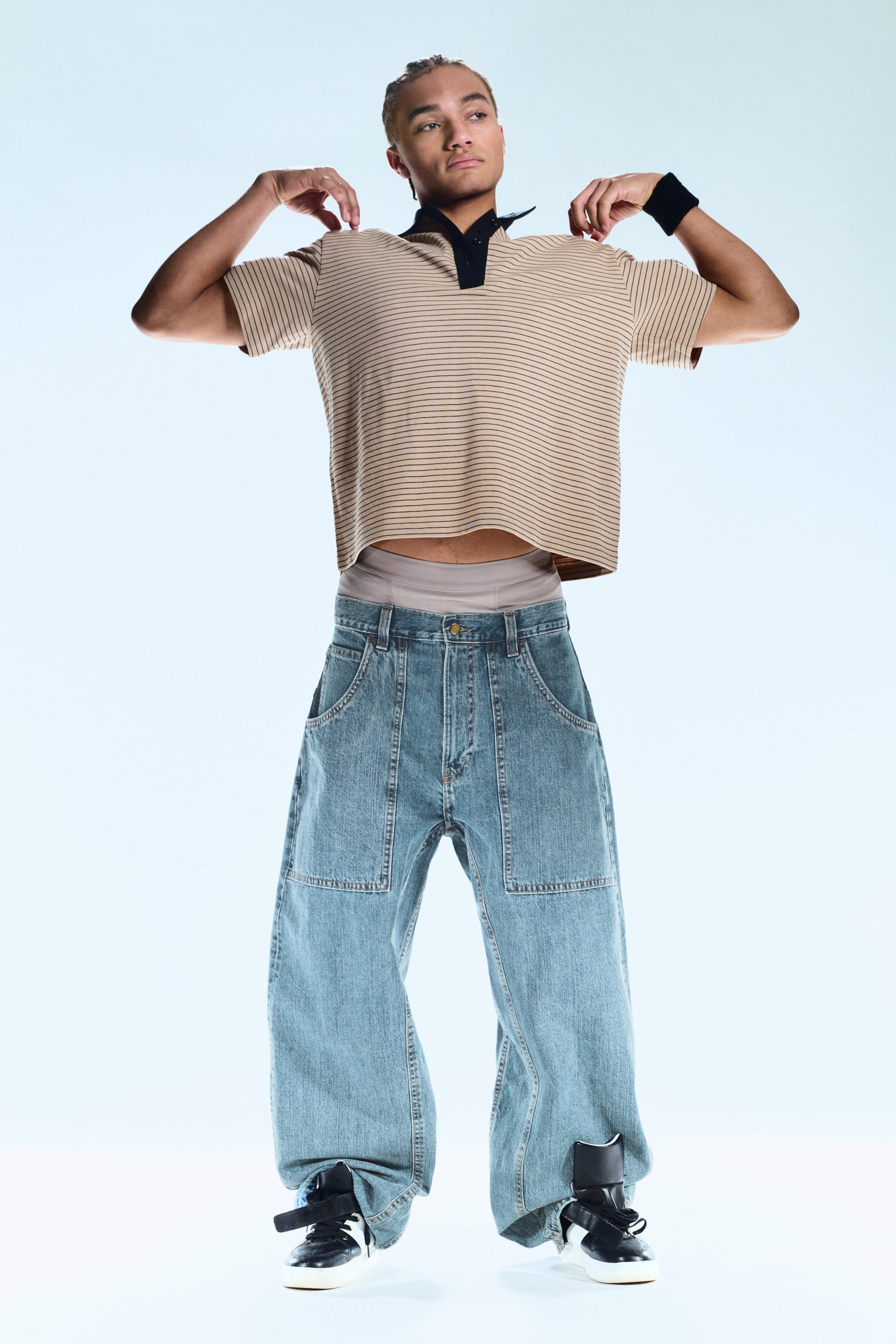 02 Blue - Medium Blue - Dunno Unisex Low Rise Loose Barrel Leg Jeans - 2