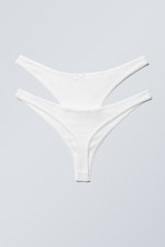 White - 2-pack Pointelle Cotton Thongs - 1