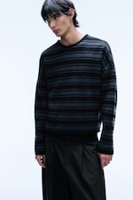 Black/Blue Stripe - Boxy Knitted Sweater - 0