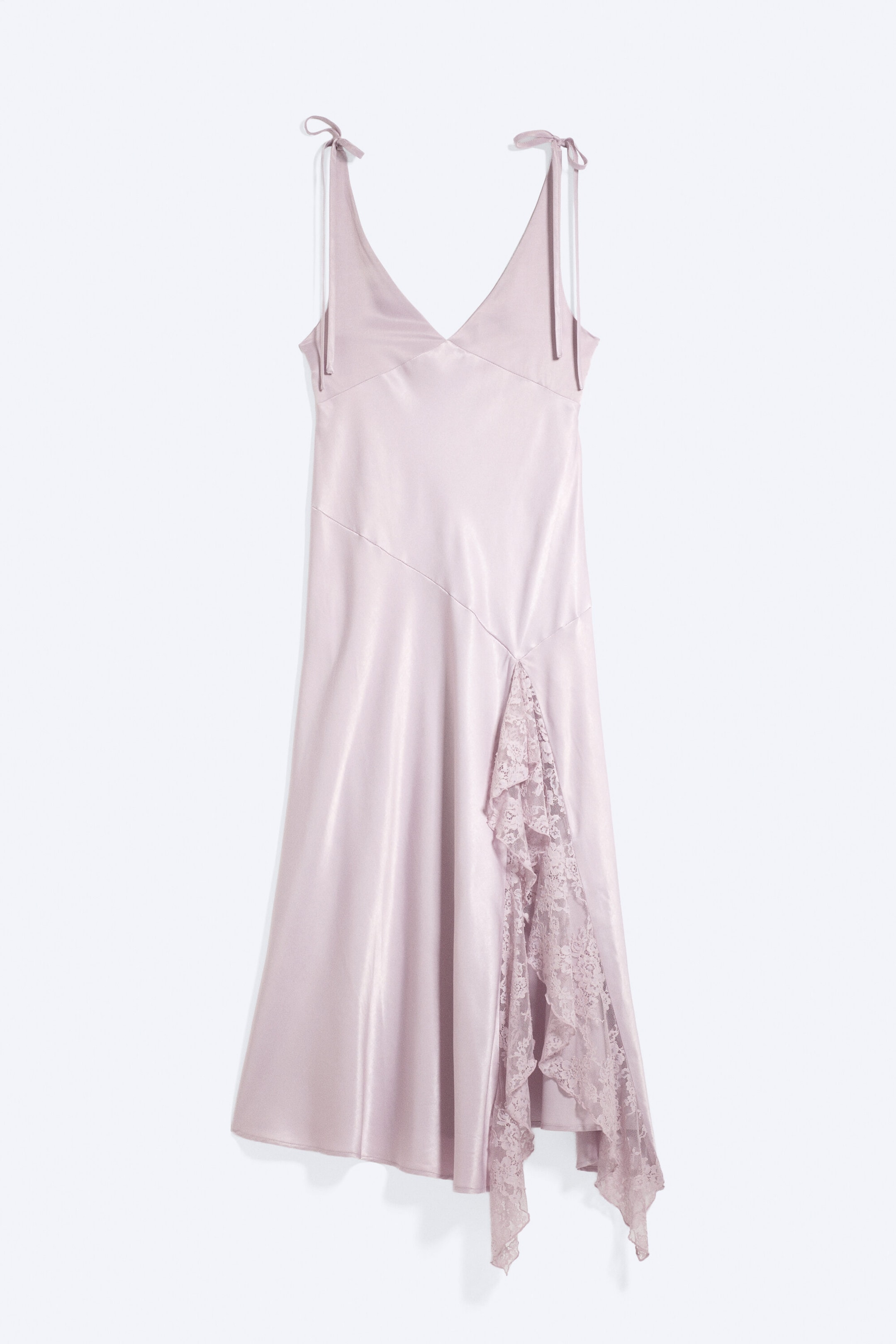 Dusty Pink - Lace-Insert Satin Maxi Dress - 4