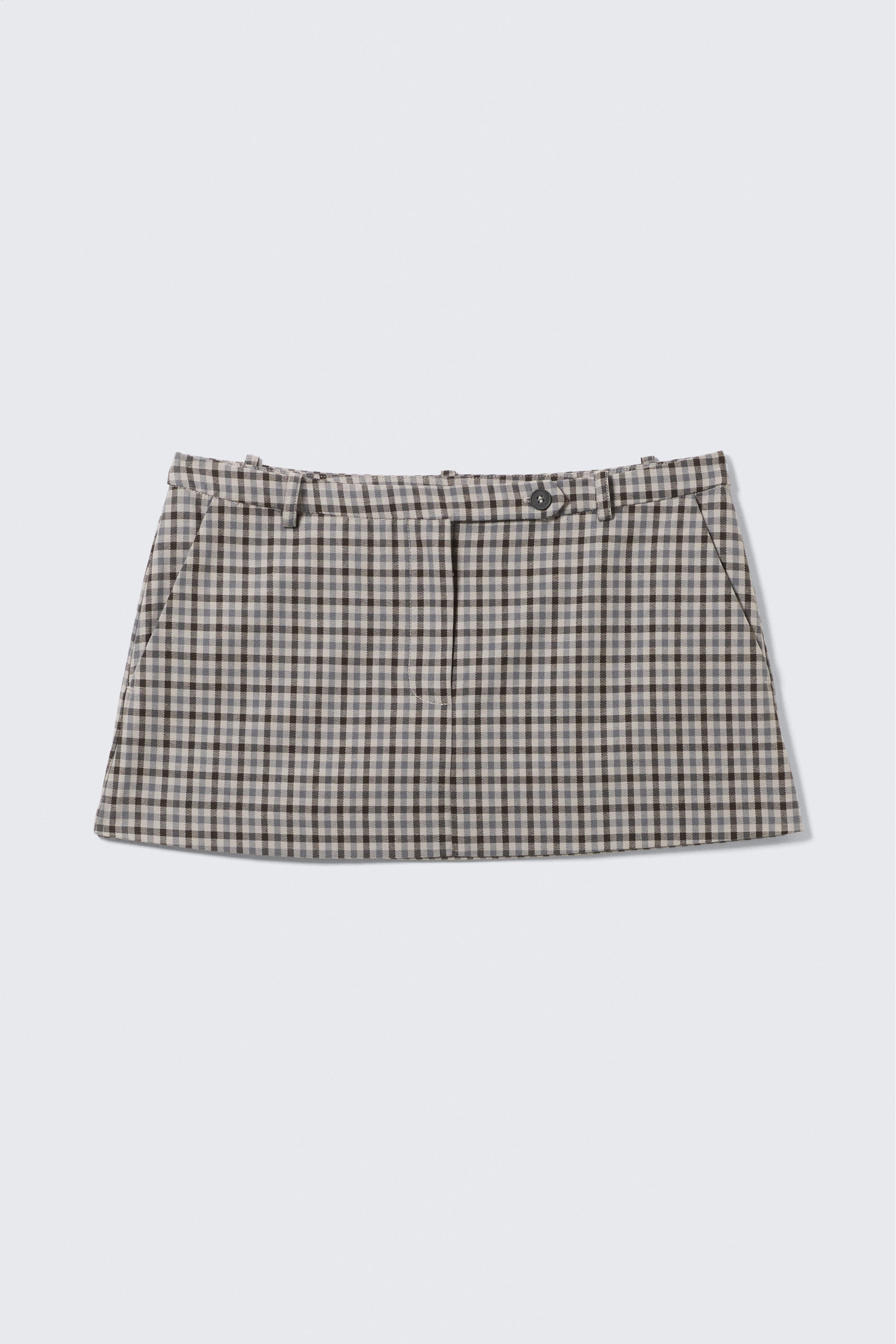 Checked White - Low Rise Slim Mini Suiting Skirt - 3