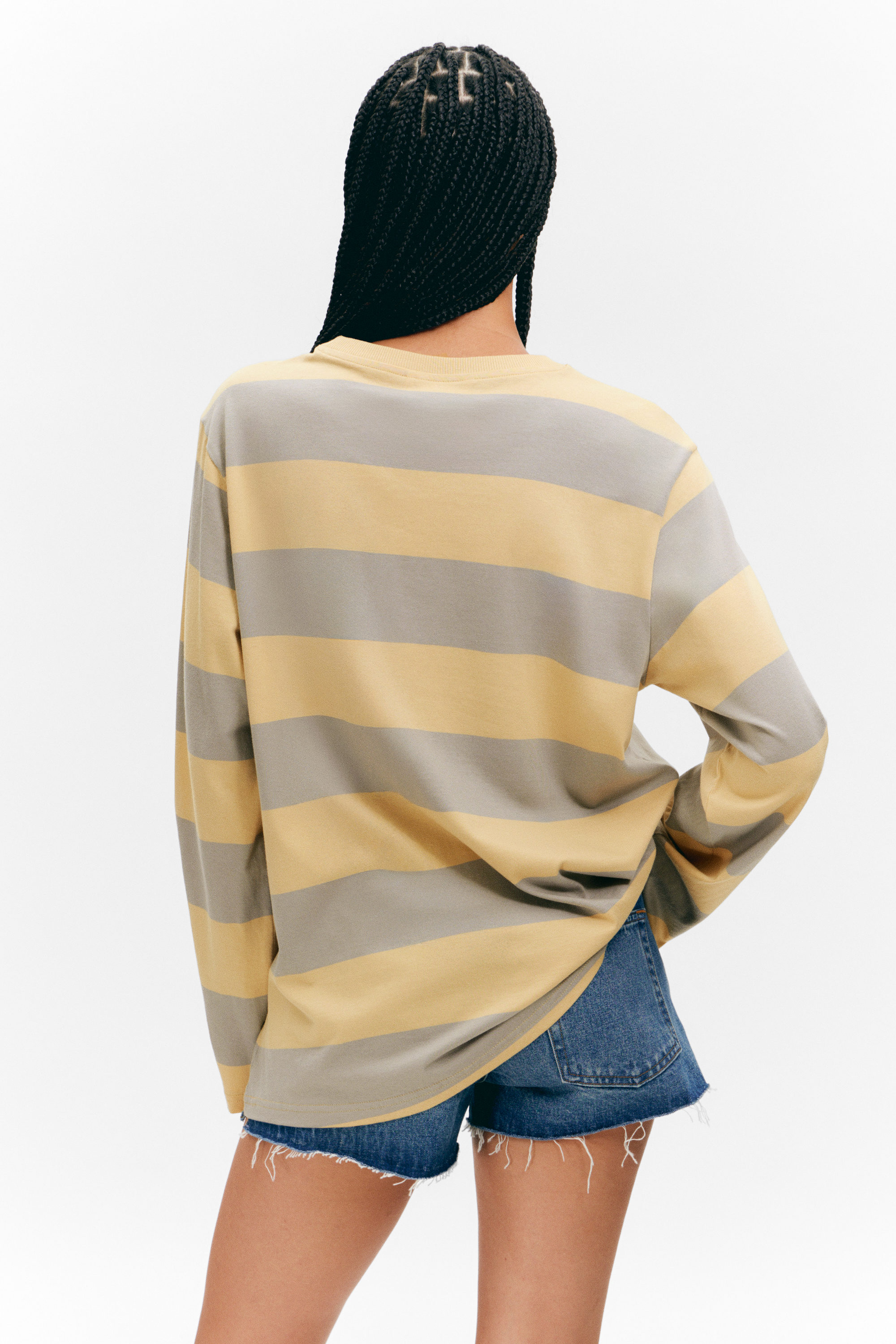 Beige & Grey Stripes - Striped Long-Sleeved Mini Dress - 2